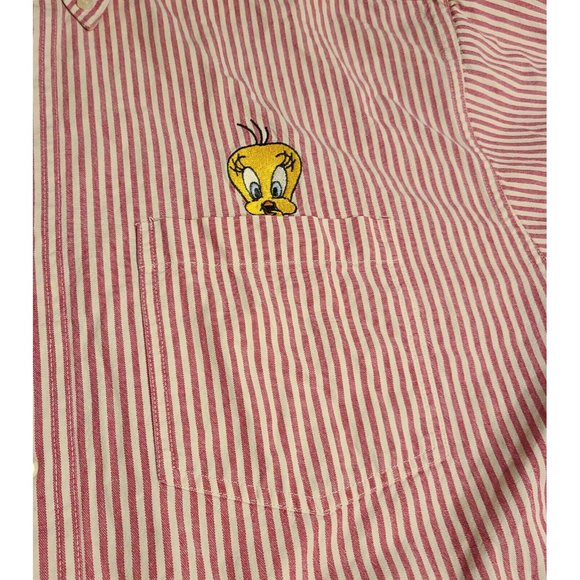 Looney Tunes Classic Shirt Adult M Button Up Long Sleeve Tweety Sylvester Stripe - Picture 8 of 14